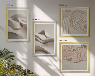 Ensemble de 4 tableaux Vagues beiges abstraites