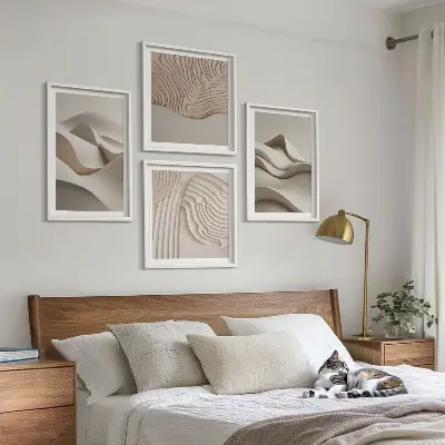 Vagues beiges abstraites ensemble de 4 tableaux