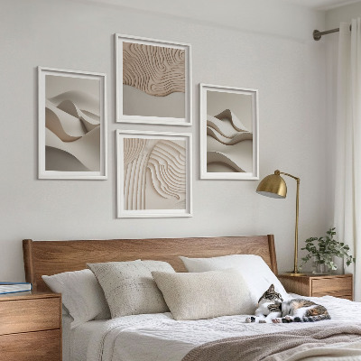 Ensemble de 4 tableaux Vagues beiges abstraites