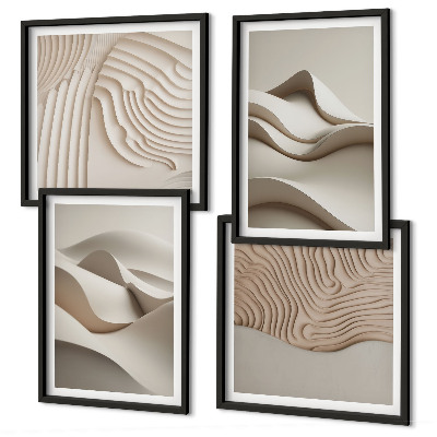 Ensemble de 4 tableaux Vagues beiges abstraites