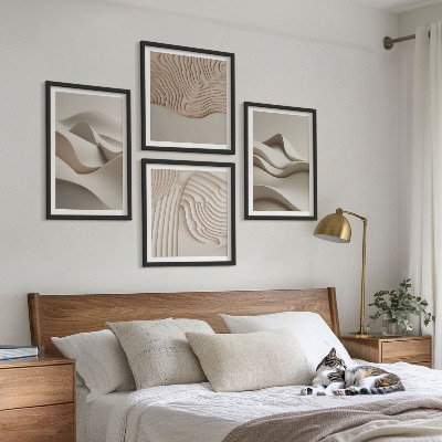 Ensemble de 4 tableaux Vagues beiges abstraites