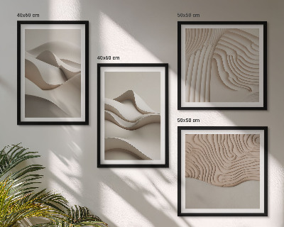 Ensemble de 4 tableaux Vagues beiges abstraites