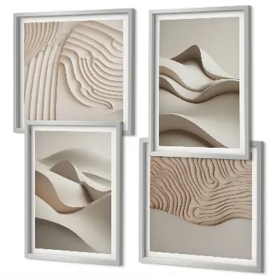 Vagues beiges abstraites ensemble de 4 tableaux