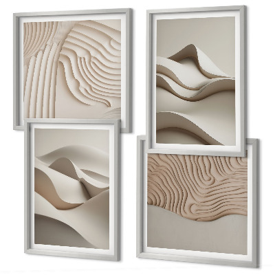 Ensemble de 4 tableaux Vagues beiges abstraites