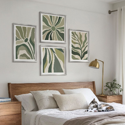 Mur de tableaux Feuilles peintes en vert