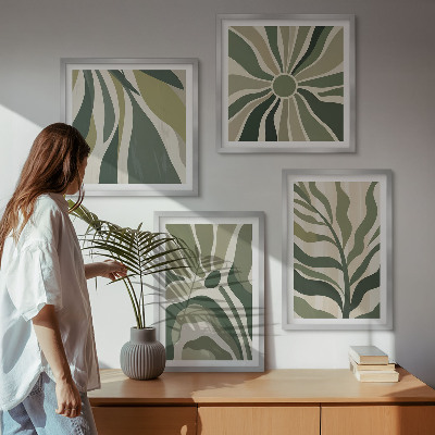 Mur de tableaux Feuilles peintes en vert