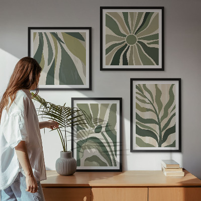 Mur de tableaux Feuilles peintes en vert
