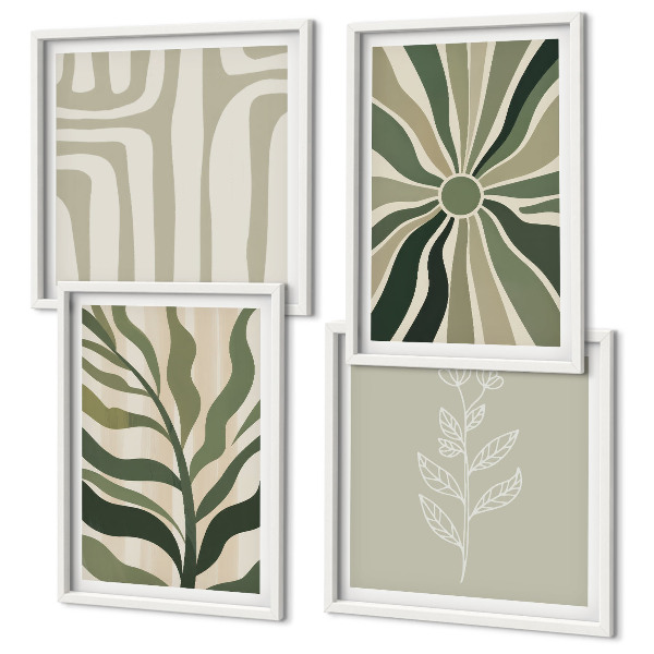 Polyptyque z cadres Motifs végétaux minimalistes verts