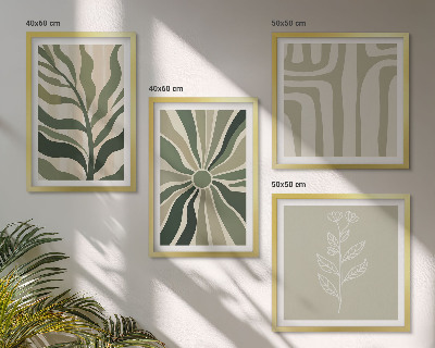 Polyptyque z cadres Motifs végétaux minimalistes verts
