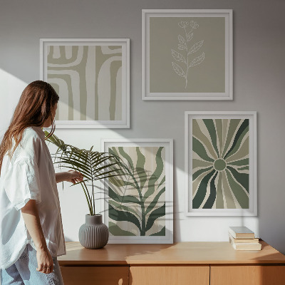 Polyptyque z cadres Motifs végétaux minimalistes verts
