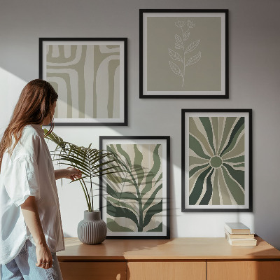 Polyptyque z cadres Motifs végétaux minimalistes verts