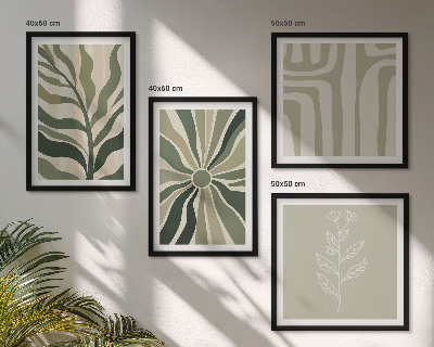 Polyptyque z cadres Motifs végétaux minimalistes verts