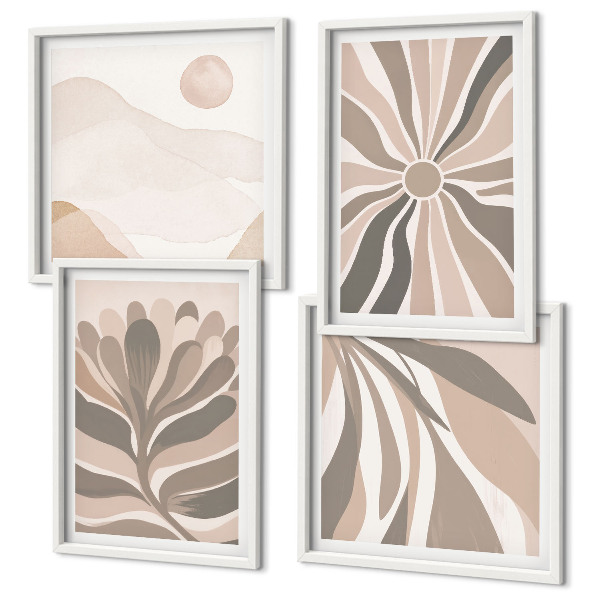 Ensemble de 4 tableaux Motifs végétaux abstraits