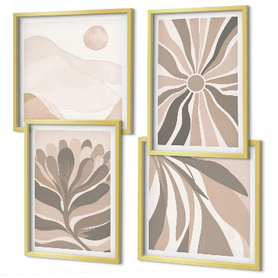 Ensemble de 4 tableaux Motifs végétaux abstraits