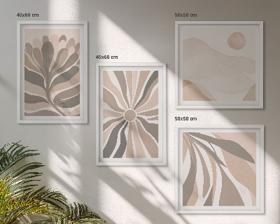 Ensemble de 4 tableaux Motifs végétaux abstraits