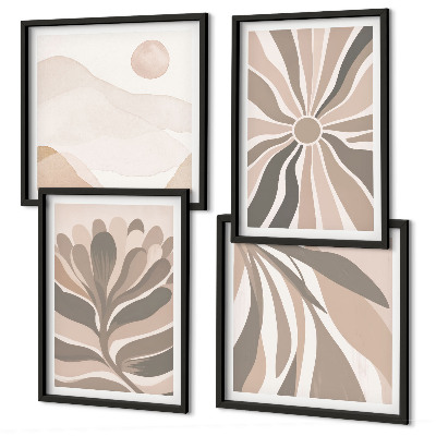 Ensemble de 4 tableaux Motifs végétaux abstraits