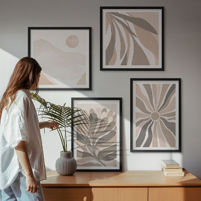 Ensemble de 4 tableaux Motifs végétaux abstraits
