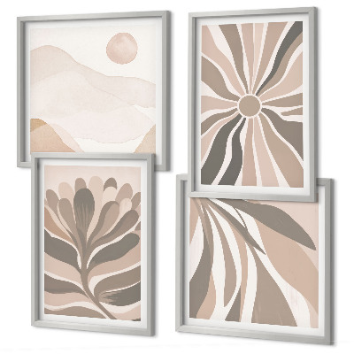 Ensemble de 4 tableaux Motifs végétaux abstraits