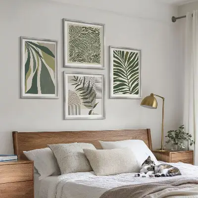 Polyptyque de 4 cadres illustrations de feuilles ondulées style pastel