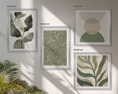 Polyptyque 2 cadres feuilles et formes géométriques abstraites