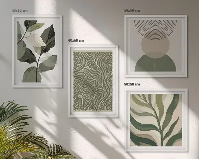 Polyptyque 2 cadres feuilles et formes géométriques abstraites