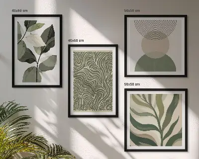 Polyptyque 2 cadres feuilles et formes géométriques abstraites