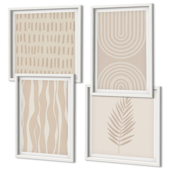 Ensemble de 4 tableaux Motifs végétaux beiges