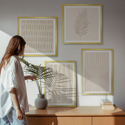 Ensemble de 4 tableaux Motifs végétaux beiges