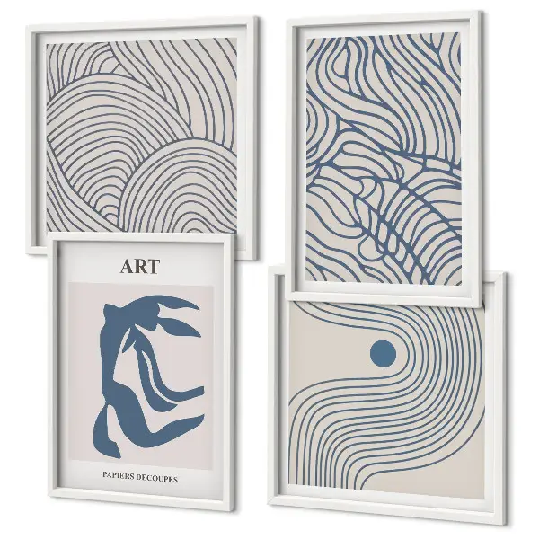 Lignes bleues abstraites polyptyque de 2 cadres
