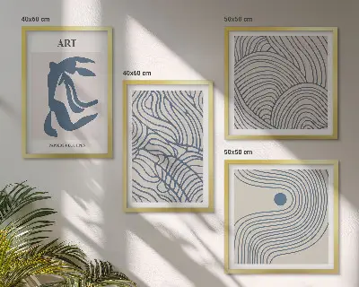 Lignes bleues abstraites polyptyque de 2 cadres