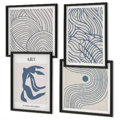 Lignes bleues abstraites polyptyque de 2 cadres
