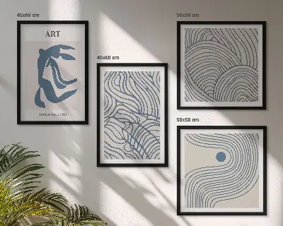 Lignes bleues abstraites polyptyque de 2 cadres