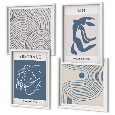 Ensemble de 4 tableaux Affiche abstraite de lignes et de vagues
