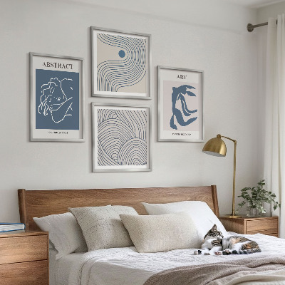 Ensemble de 4 tableaux Affiche abstraite de lignes et de vagues