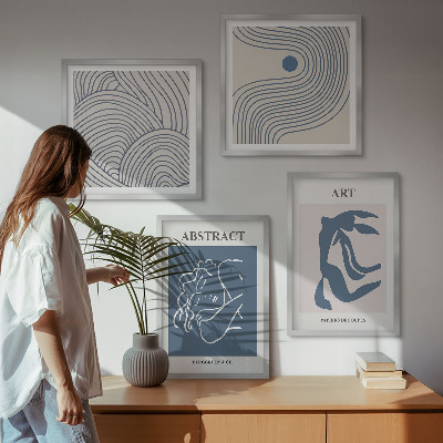 Ensemble de 4 tableaux Affiche abstraite de lignes et de vagues