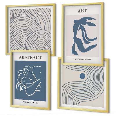 Ensemble de 4 tableaux Affiche abstraite de lignes et de vagues