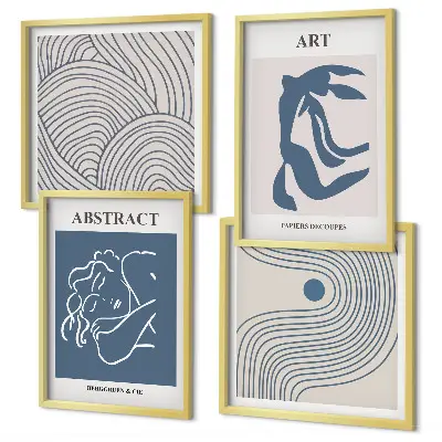 Ensemble de 4 tableaux affiches abstraites de lignes et de vagues