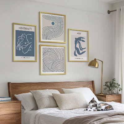Ensemble de 4 tableaux Affiche abstraite de lignes et de vagues
