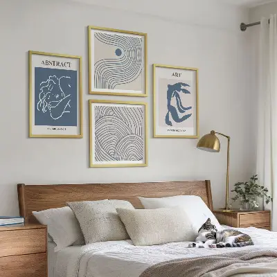 Ensemble de 4 tableaux affiches abstraites de lignes et de vagues