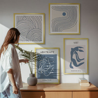 Ensemble de 4 tableaux Affiche abstraite de lignes et de vagues