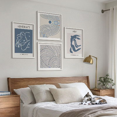 Ensemble de 4 tableaux Affiche abstraite de lignes et de vagues