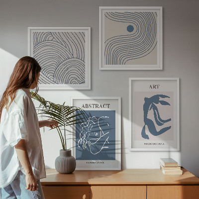 Ensemble de 4 tableaux Affiche abstraite de lignes et de vagues