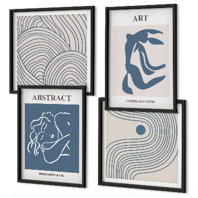 Ensemble de 4 tableaux Affiche abstraite de lignes et de vagues