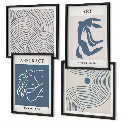 Ensemble de 4 tableaux affiches abstraites de lignes et de vagues