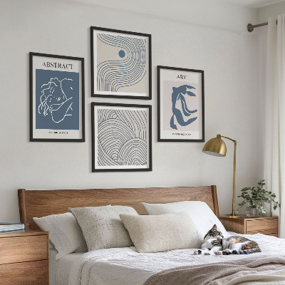 Ensemble de 4 tableaux Affiche abstraite de lignes et de vagues