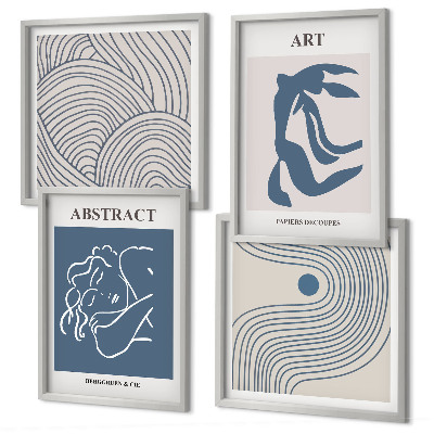 Ensemble de 4 tableaux Affiche abstraite de lignes et de vagues