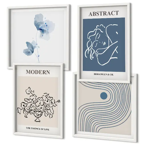 Mur de tableaux affiches abstraites aux lignes florales
