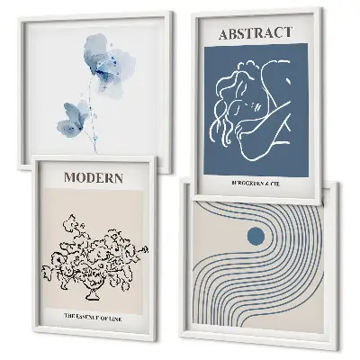 Mur de tableaux affiches abstraites aux lignes florales