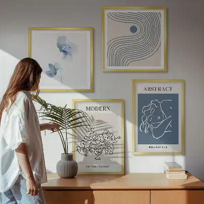 Mur de tableaux affiches abstraites aux lignes florales