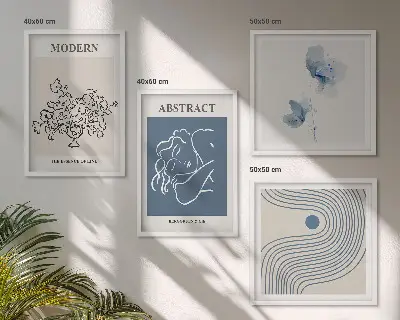 Mur de tableaux affiches abstraites aux lignes florales